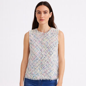 Women's Worthington White Multicolor Tweed Sleeveless Top Size 4